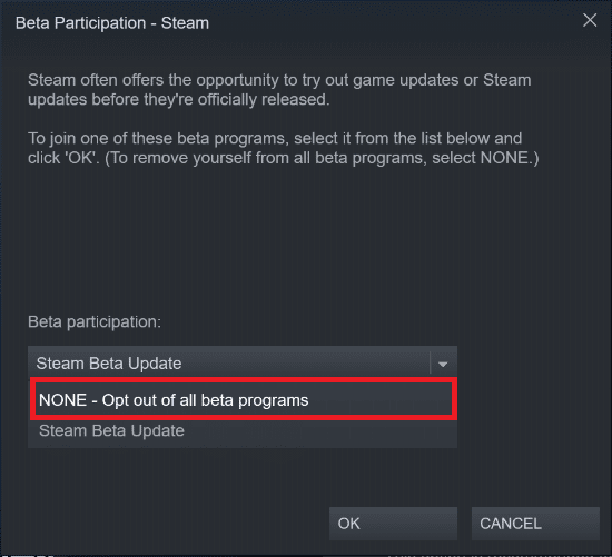 Select NONE Opt out of all beta programs
