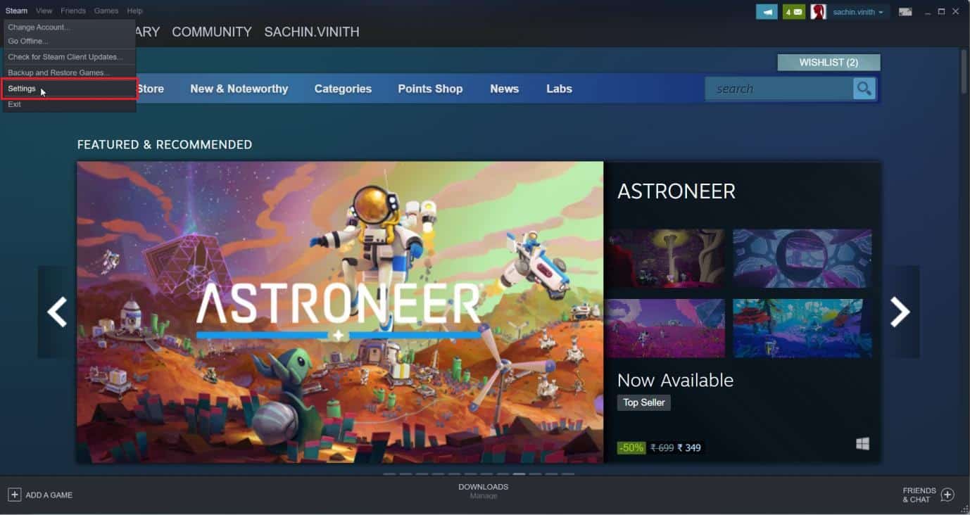 Click on Steam and select Settings to open the Settings menu