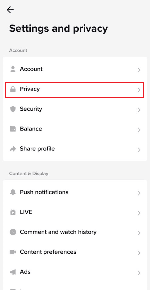 Tap on Privacy