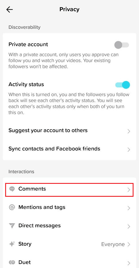tap on Comments