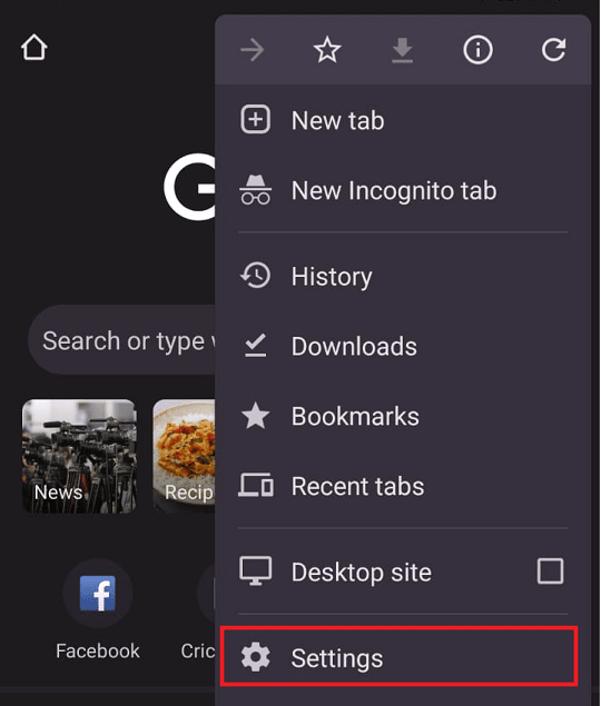 In the drop-down menu, tap on Settings.