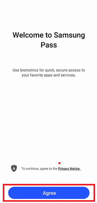 Tap on Agree to set up Samsung Pass