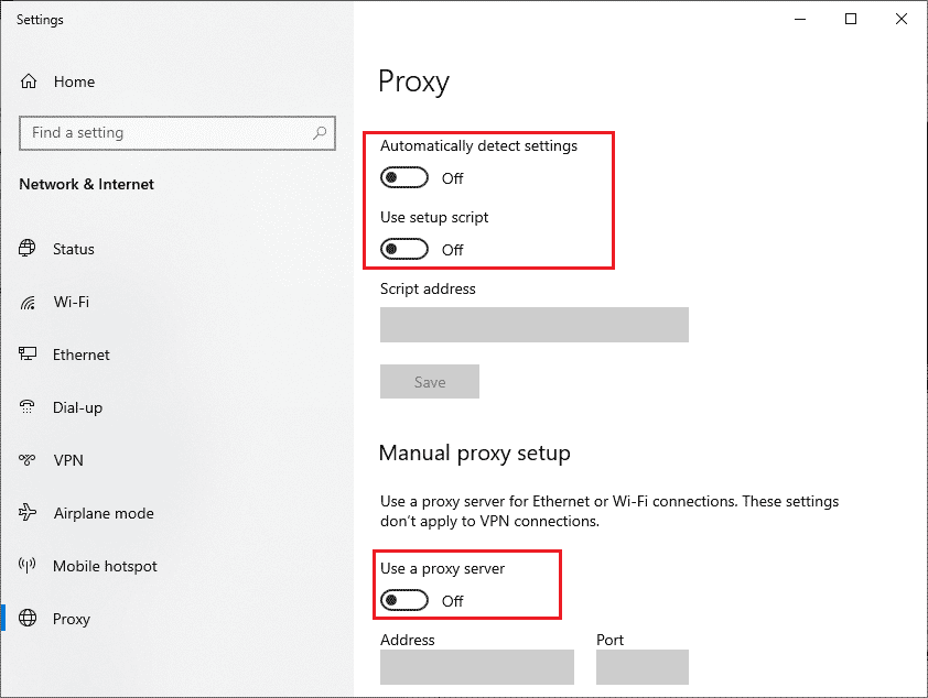 toggle OFF Proxy