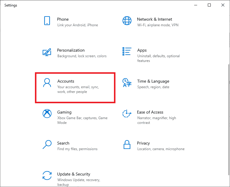 Click on the Accounts setting
