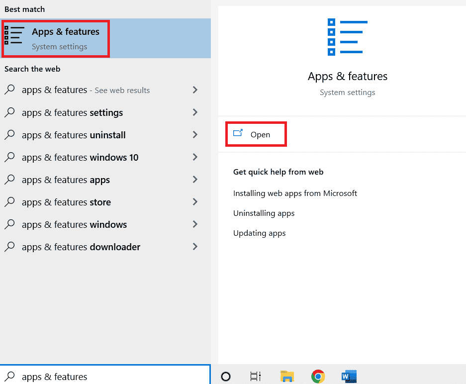 open apps and features