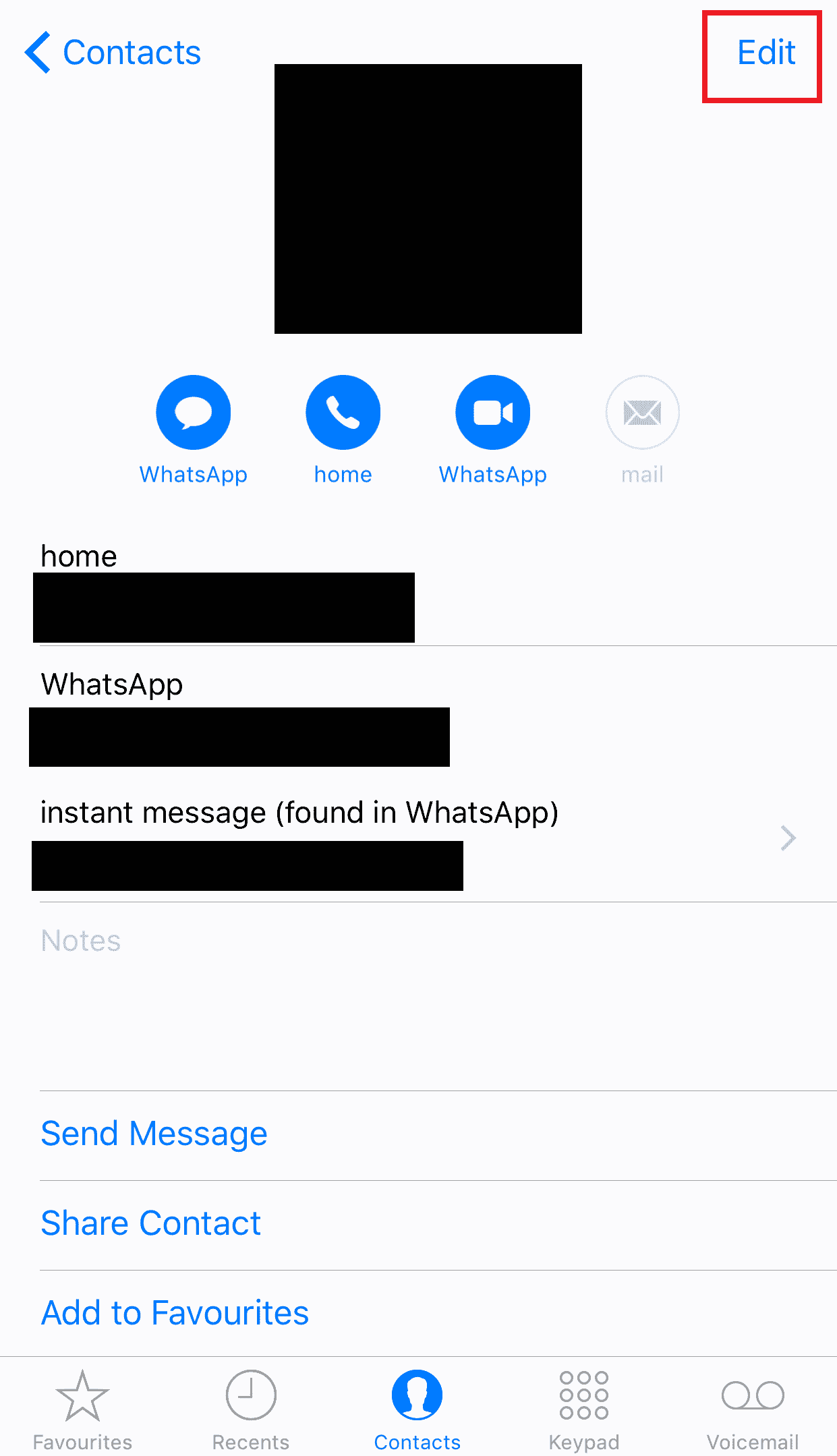 Tap on Edit from the top right corner | How to Delete All Contacts from iPhone 5 Without iCloud
