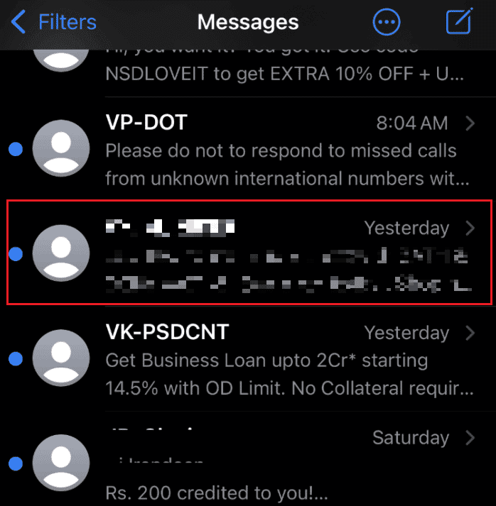 Tap on the desired message you want to block