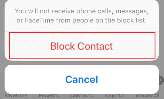 Tap on Block Contact in the pop-up