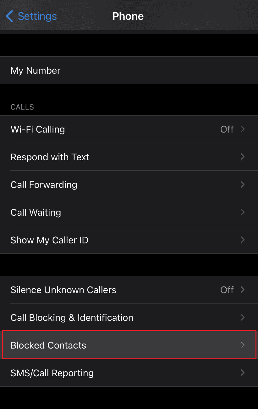 Tap on the Blocked Contacts option
