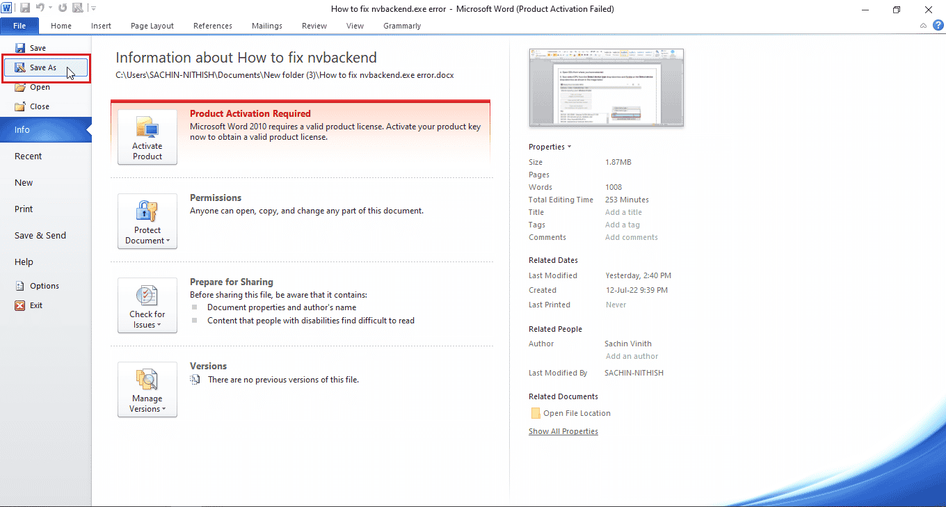 click on the File menu followed by Save As