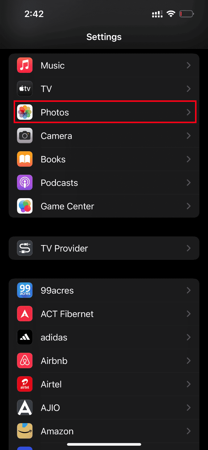 Tap Photos settings