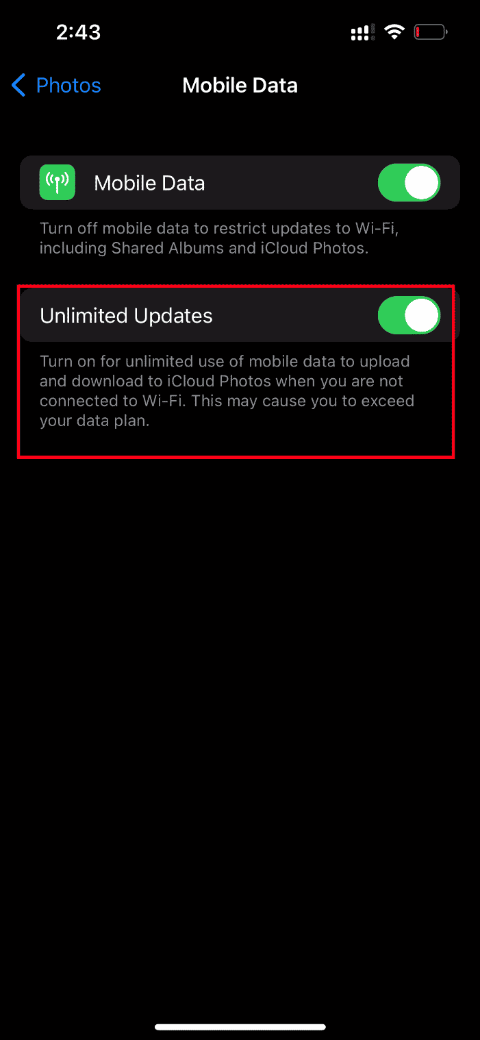 Toggle on Unlimited Updates. Fix An Error Occurred While Loading a Higher Quality Version of this Photo on iPhone
