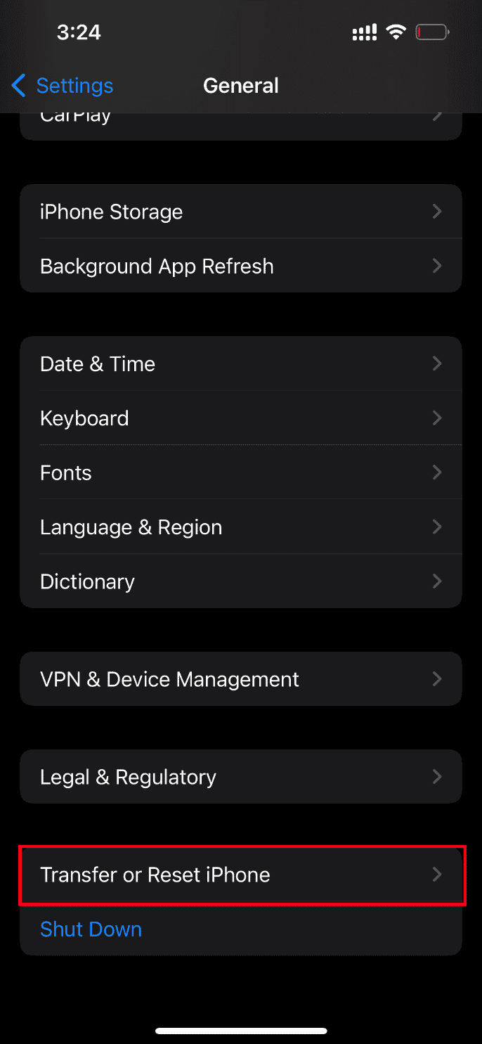 Tap Transfer or Reset iPhone