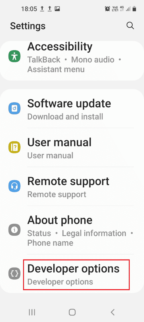 tap on the Developer options tab