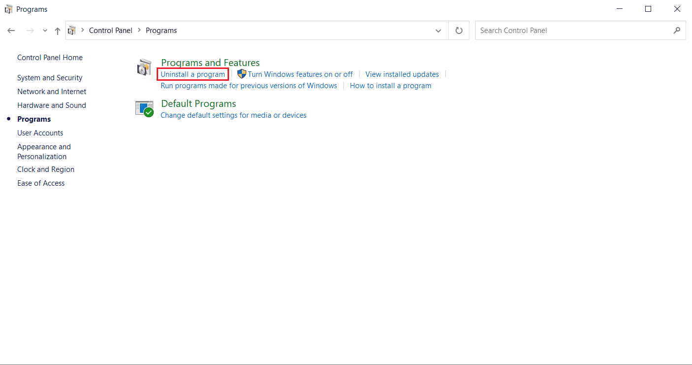 Click the Uninstall a program option