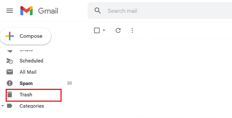 Click on Trash from the left pane | How to Access Old Myspace Account Without Email and Password