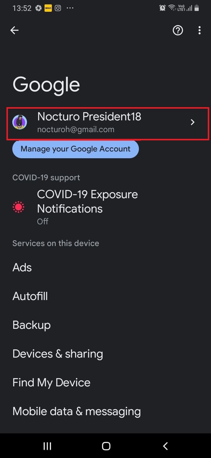 Tap on your account name