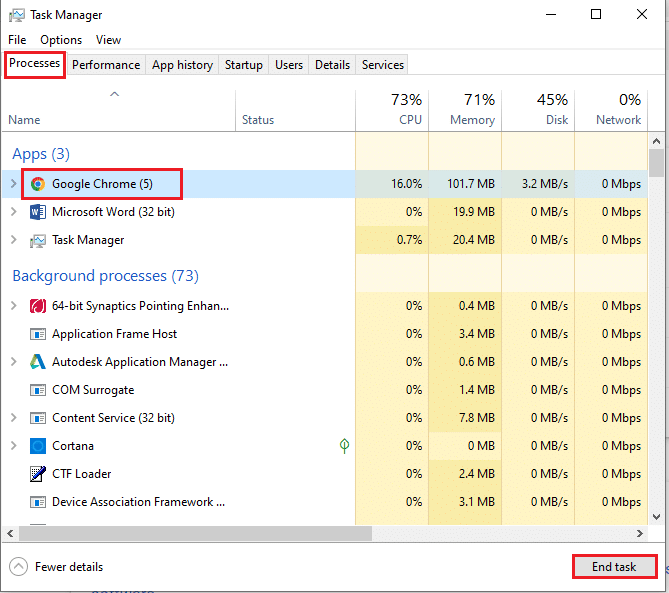 click on the End Task button to close the Google Chrome app