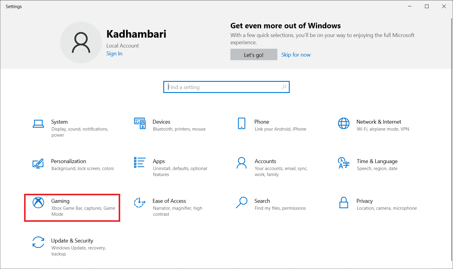 Select Gaming on PC settings page. Fix GTA 5 Crashing on Startup in Windows 10
