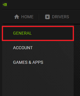 Click on General