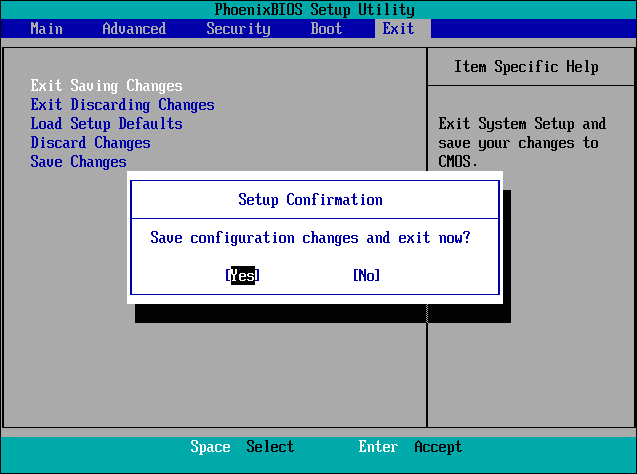 Click on Exit Saving Changes