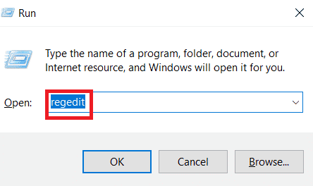 Type regedit in the Run box and press Enter