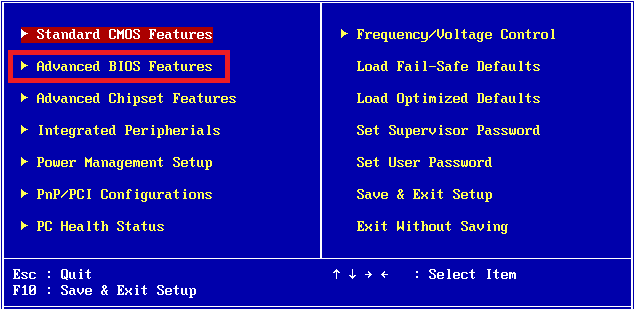 Advanced BIOS features