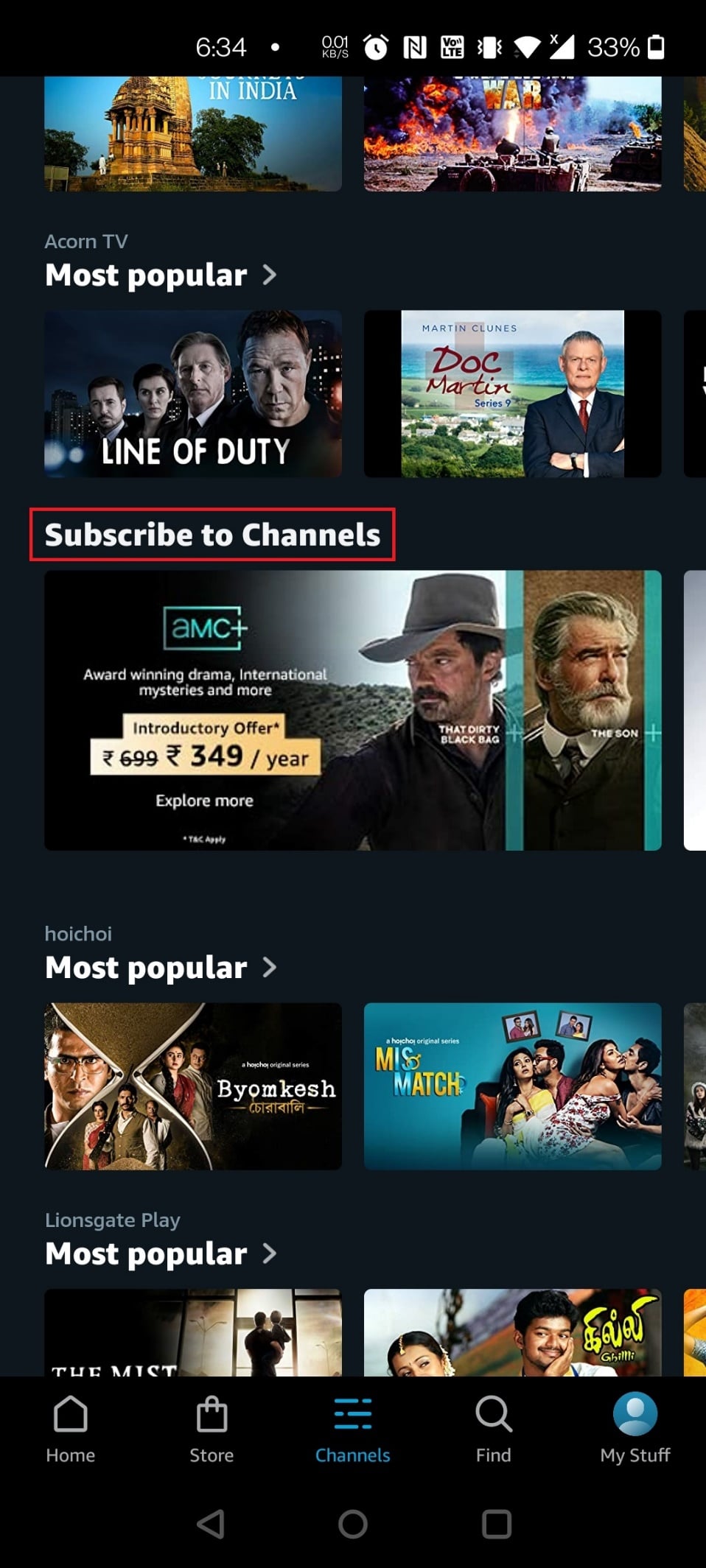 Swipe down and tap on the Subscribe to Channels section