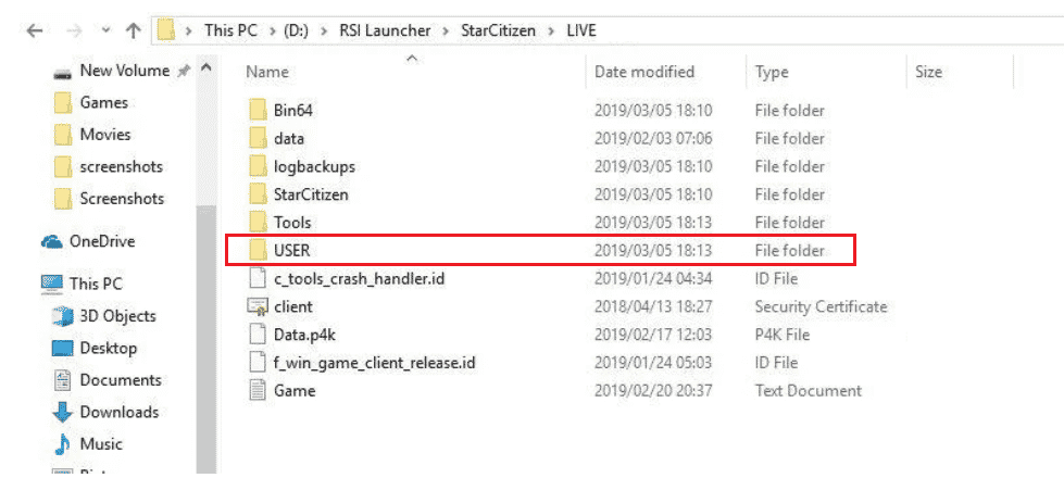 USER FOLDER RSI Launcher C D Program Files Roberts Space Industries StarCitizen