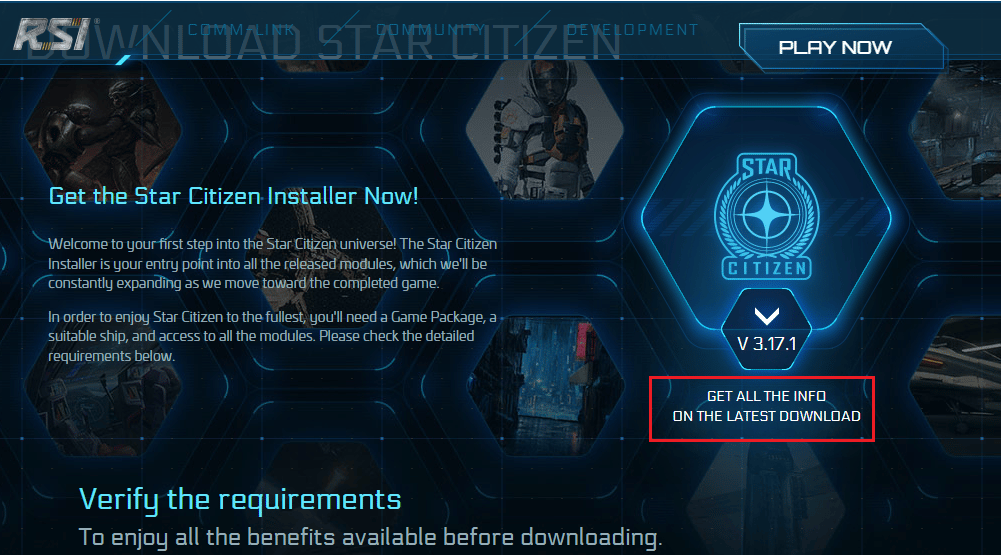 visit the official download page of RSI and click on GET ALL THE INFO ON THE LATEST DOWNLOAD button