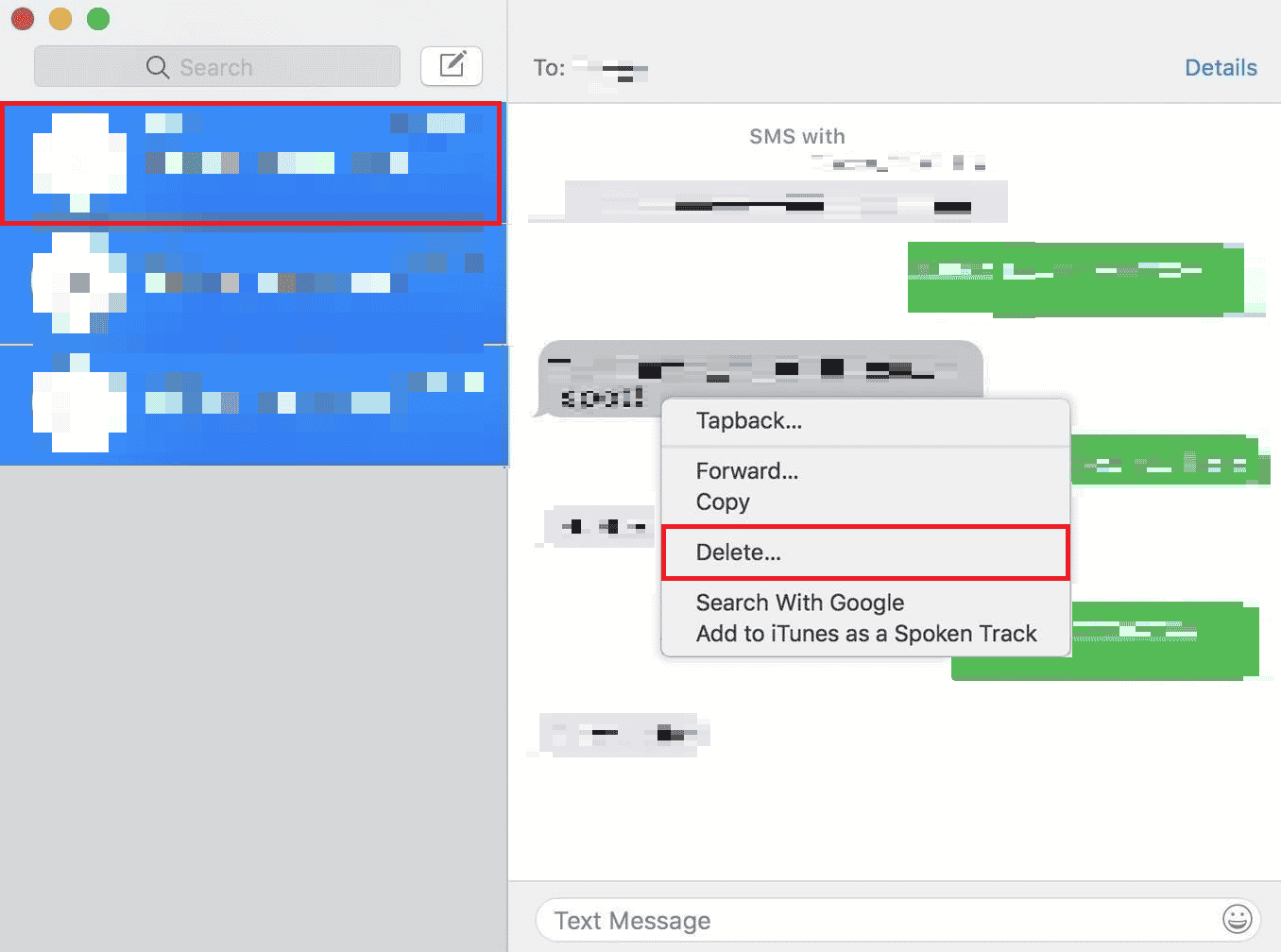 right-click on any selected message and select Delete…