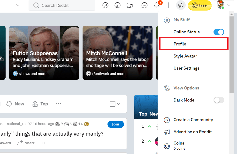 Click on the Profile option
