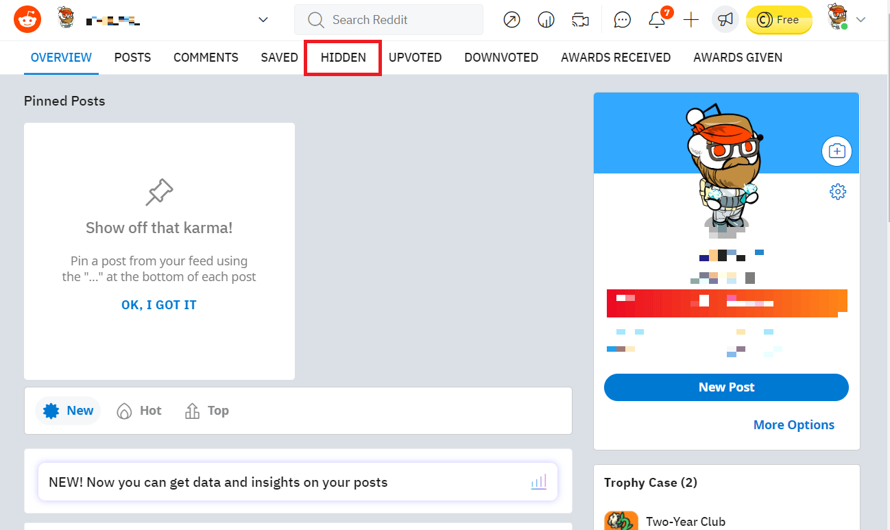 Click on the HIDDEN tab to see all your hidden posts