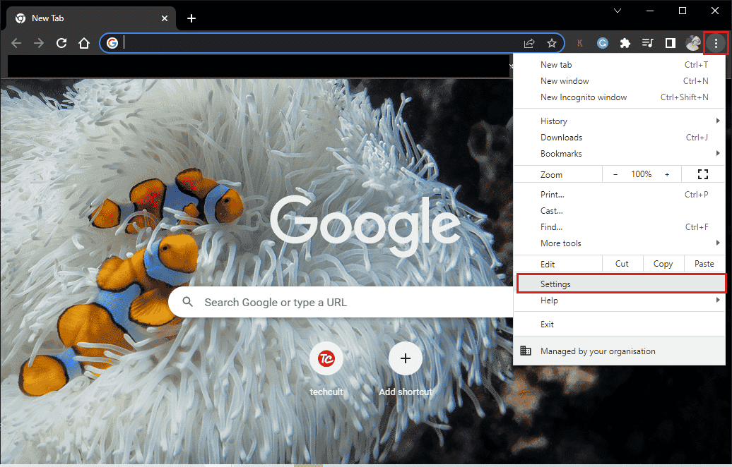 Launch Chrome, click on the three-dotted icon, then select Settings | Fix Your Mic is Muted by System Settings in Google Meet