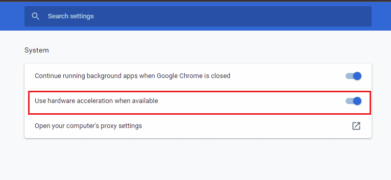 turn off the toggle for the option Use hardware acceleration when available | Fix Your Mic is Muted by System Settings in Google Meet