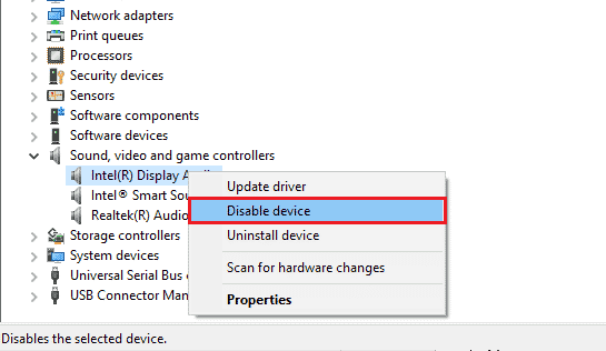 right-click on the desired sound card and click on Disable device | Fix Your Mic is Muted by System Settings in Google Meet