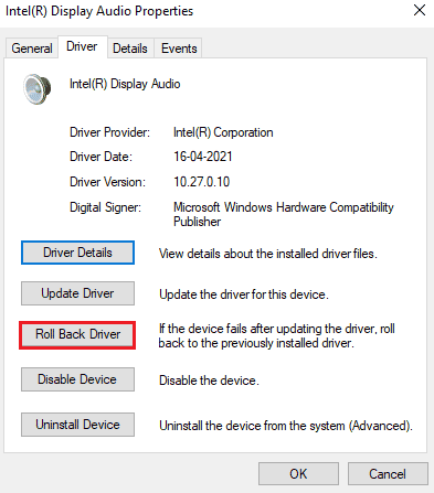 Roll back Audio drivers