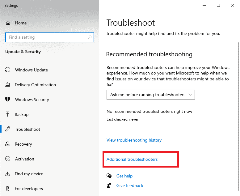 Now, click Additional troubleshooters.