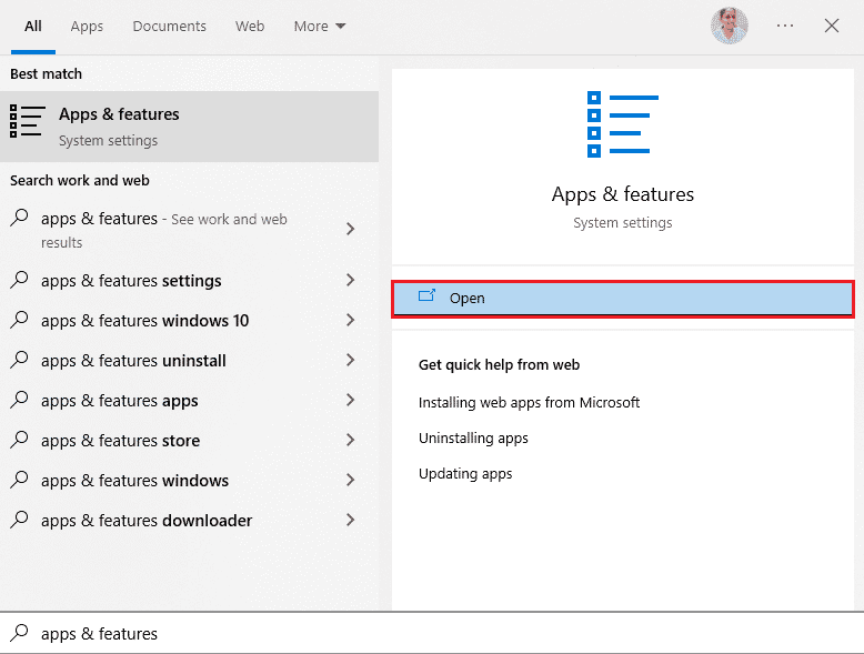 Hit the Windows key and type Apps features.