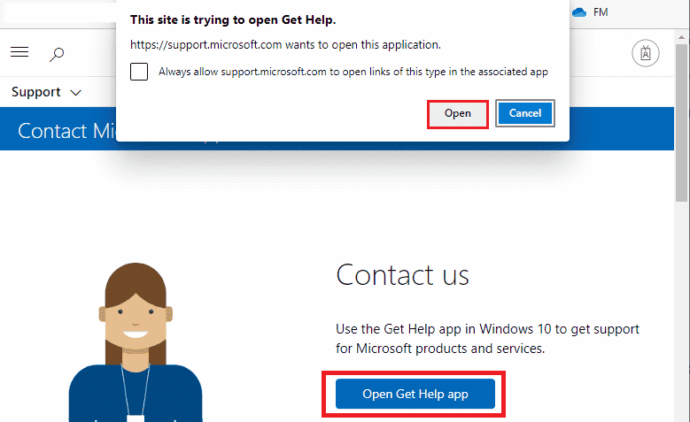 click on the Open Get Help app option and confirm the prompt by clicking on Open