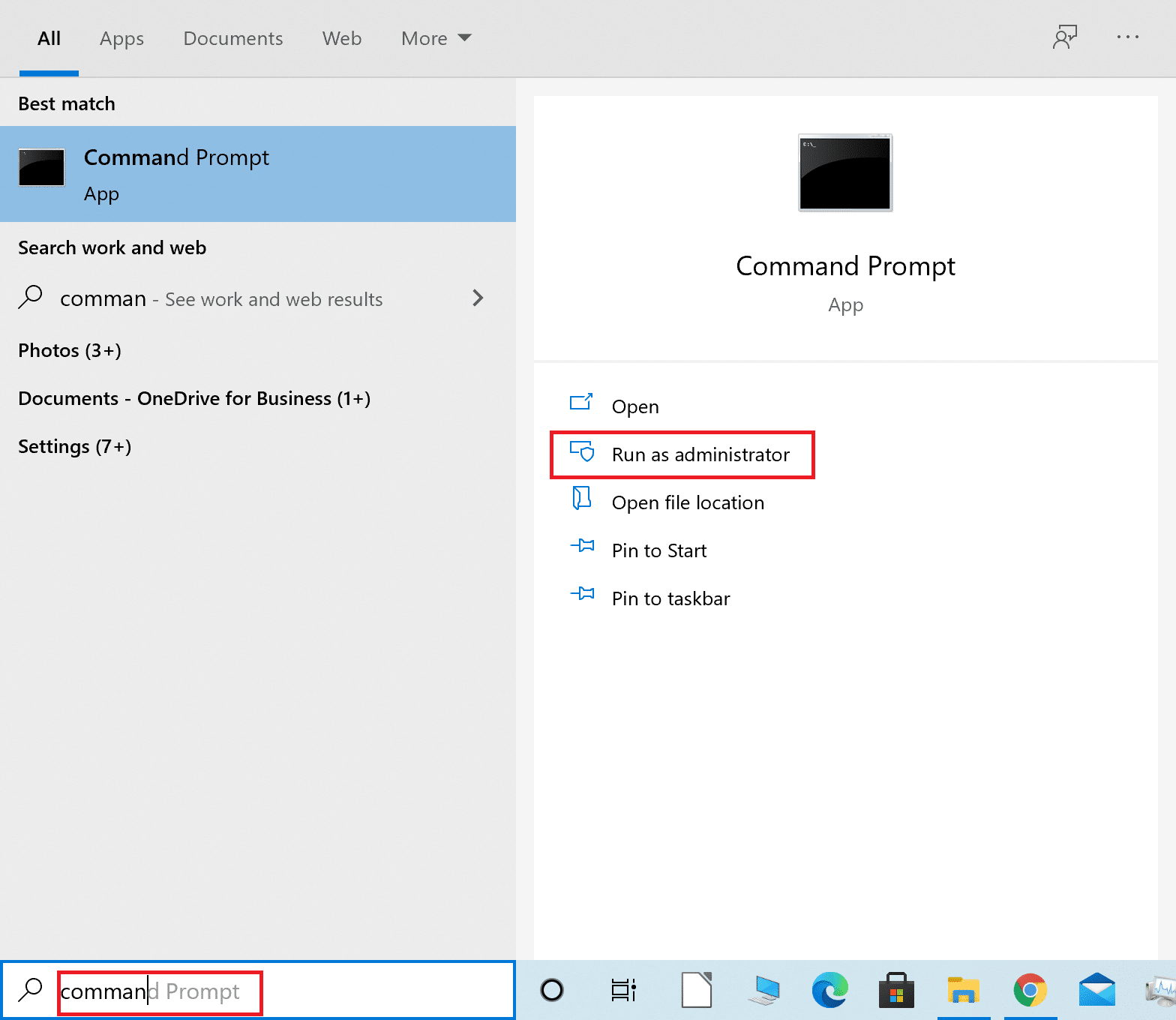 Launch Command Prompt as administrator