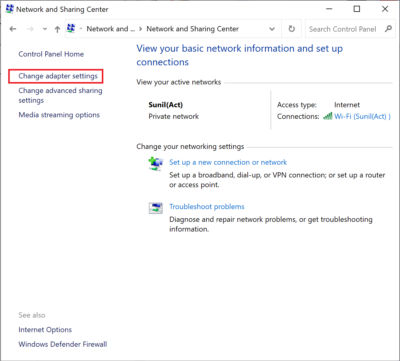 click on Change adapter settings. Fix Netflix Error F7111-5033