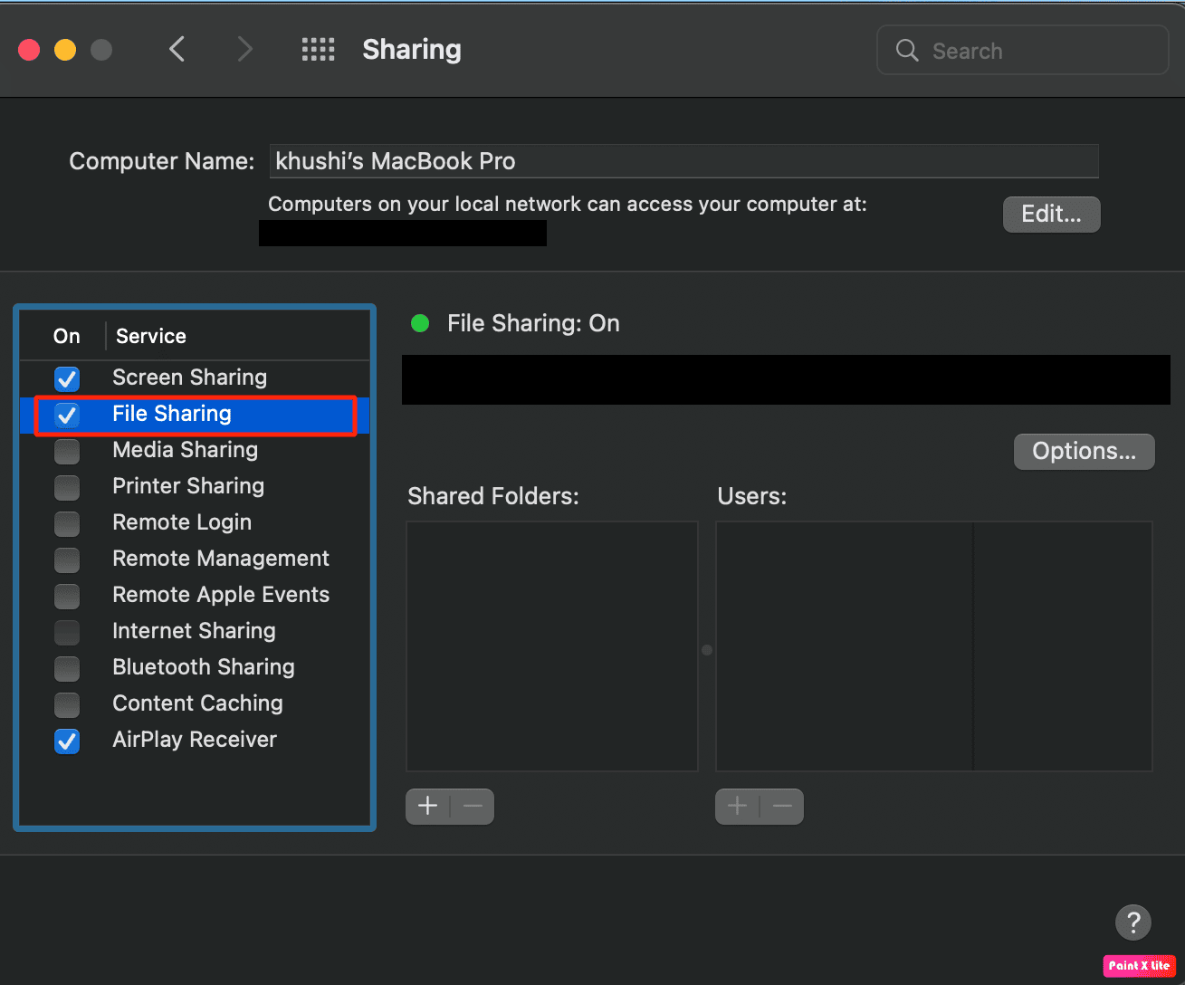 select file sharing option | permission to open the application Mac