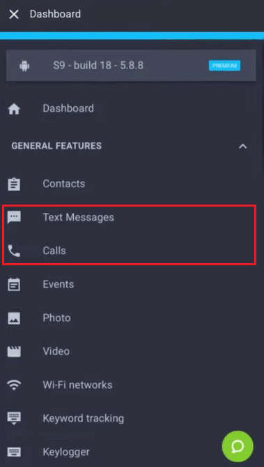 tap on the Text Messages and Calls options from the dashboard to track them