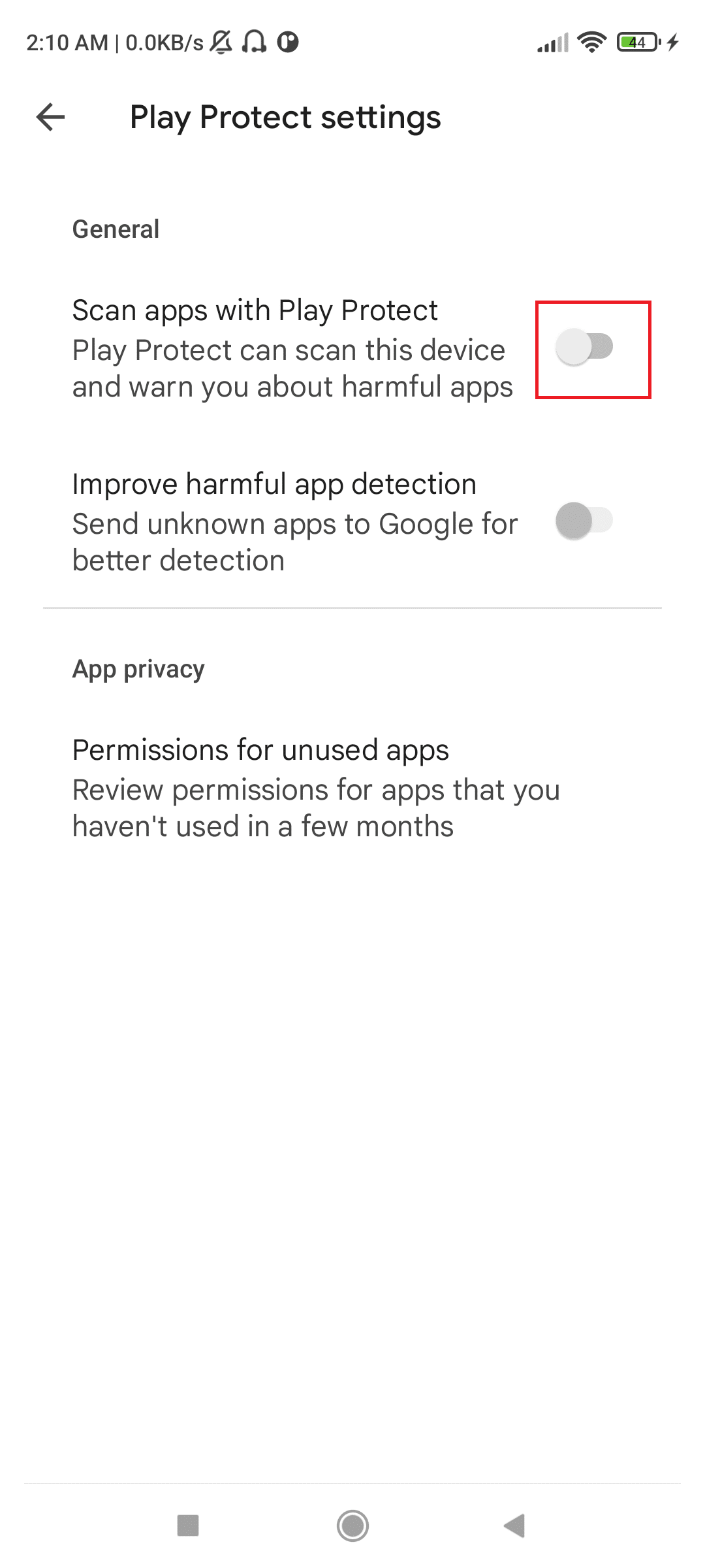 Scan apps with Play Protect turned off