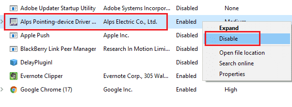 disable startup apps