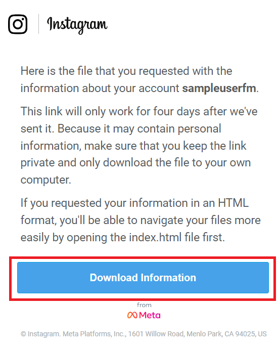 Click on the Download Information button | How to See Unsent Messages on Instagram
