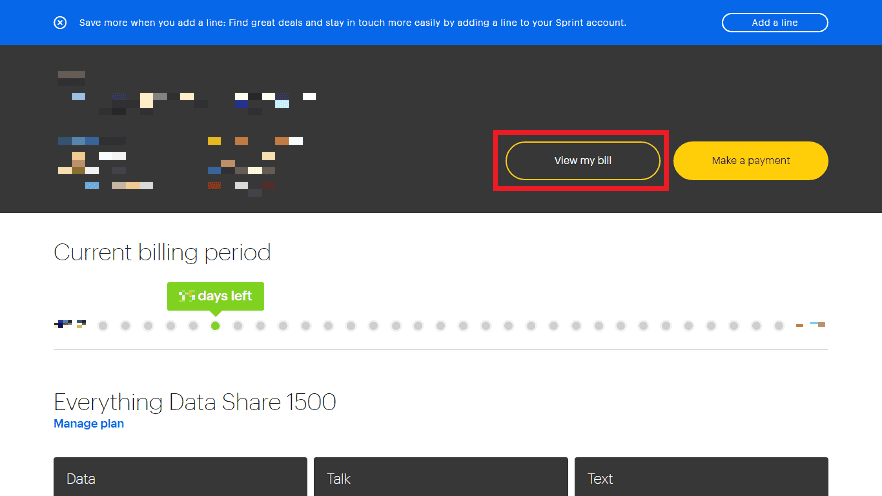 From the dashboard, click on View my bill