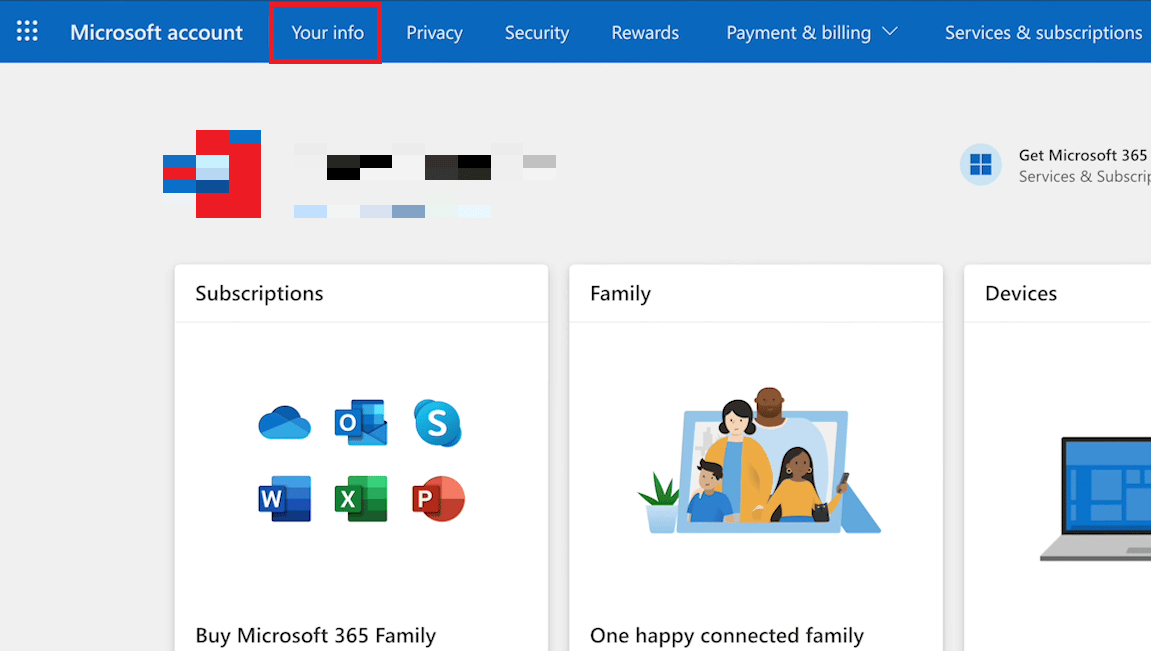 Click on the Your Info option from the top of the screen