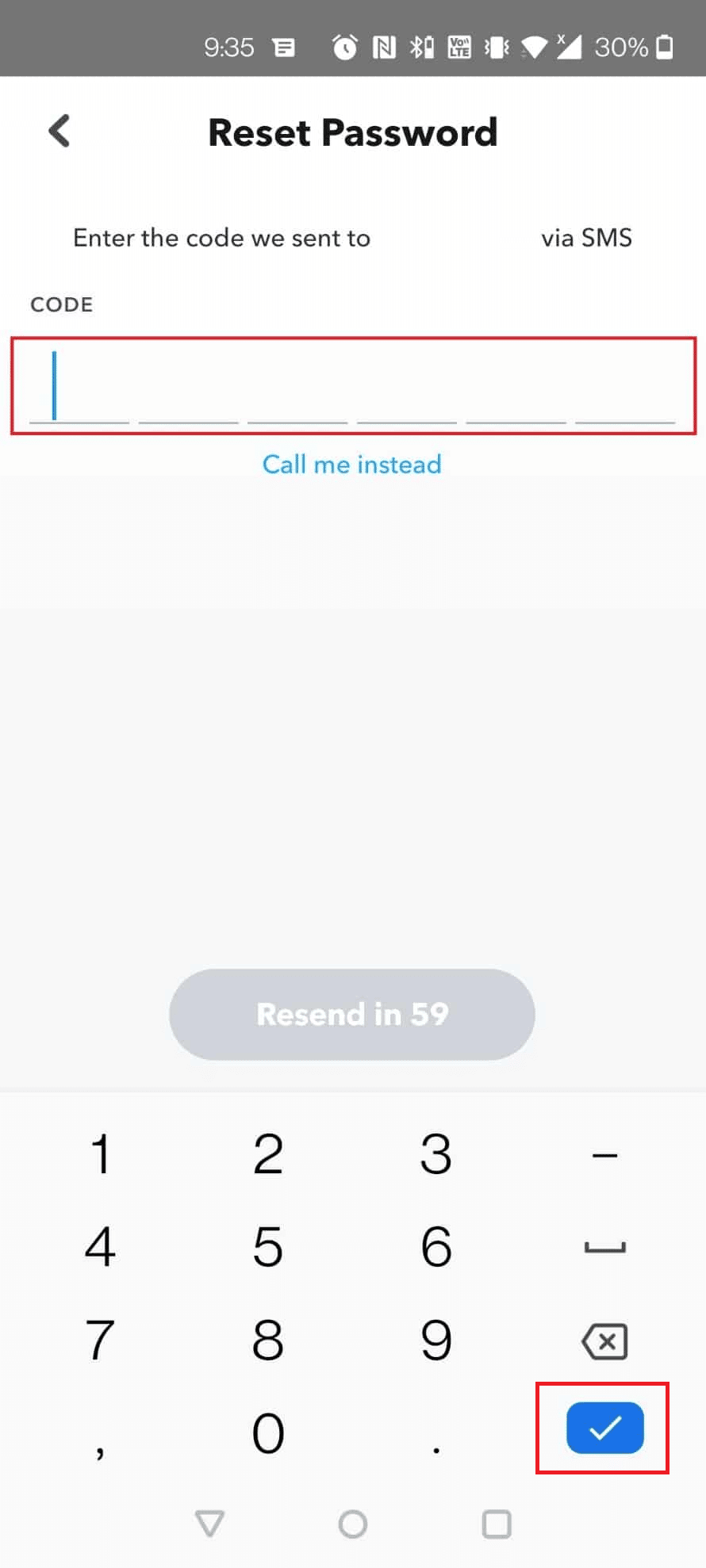 enter the verification code and tap on the Done icon